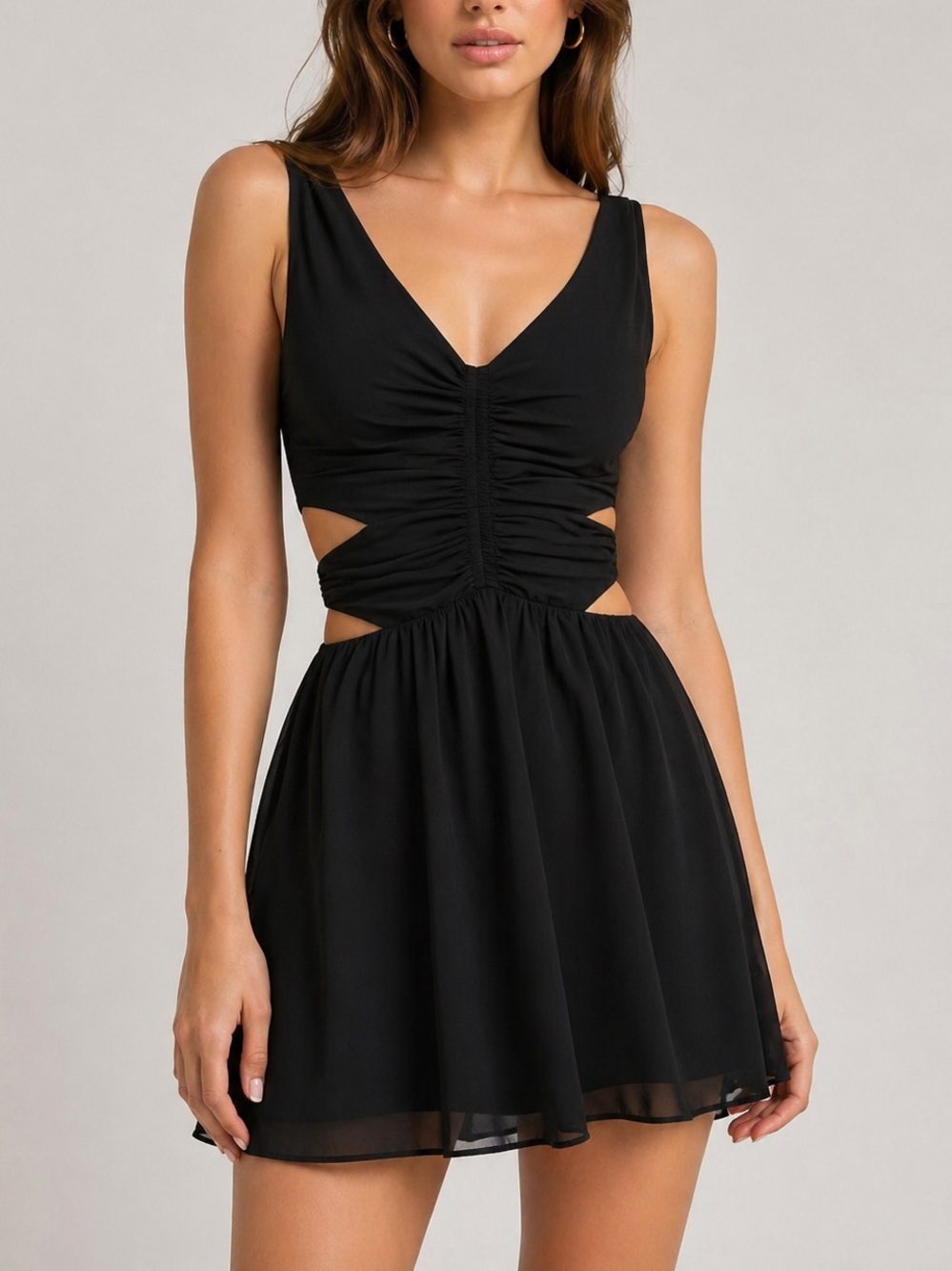 Topshop Black Skater Mini Dress Side Cutout Size 6 LBD Party